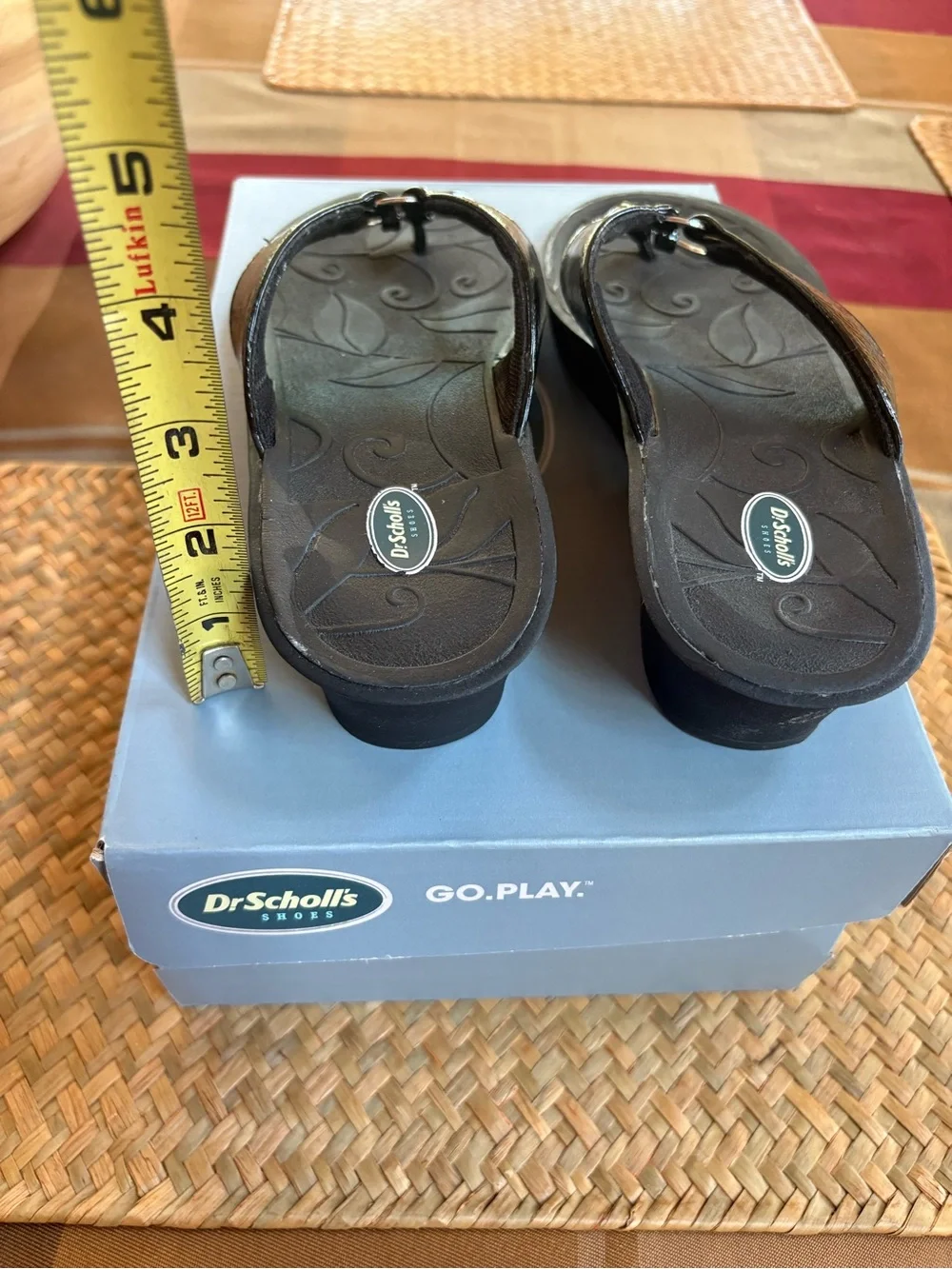Dr. Scholl's Black Patent Flip Flop Sandals with Silver Accent